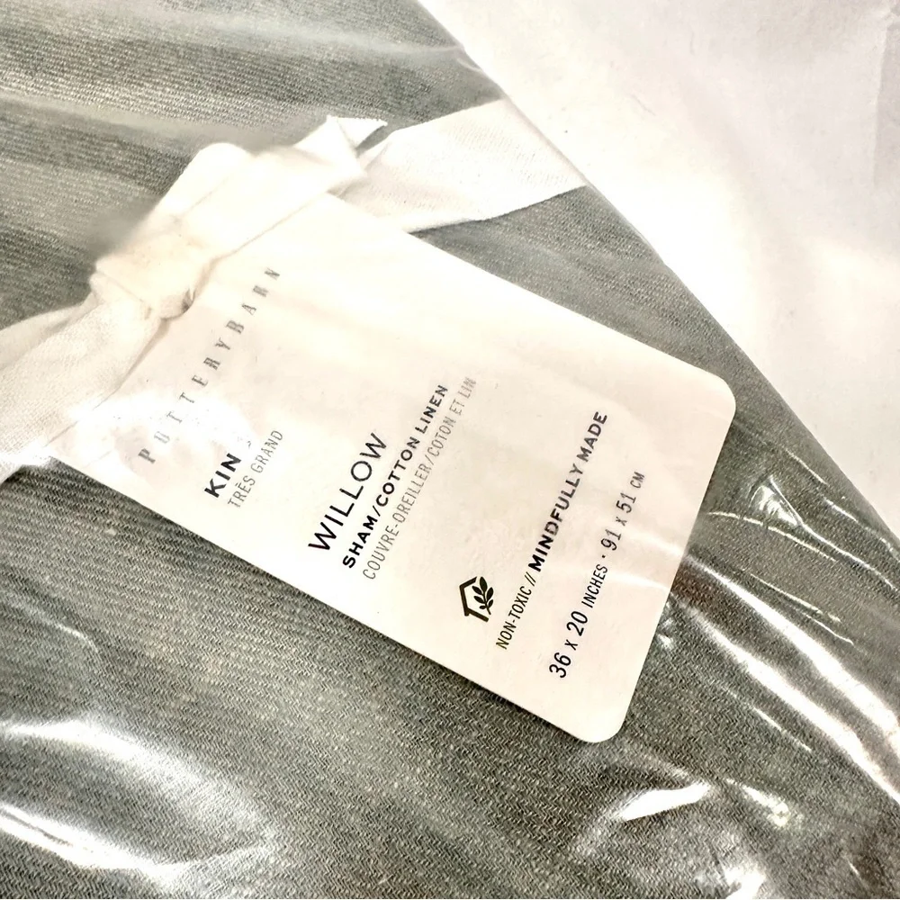 Pottery Barn Willow King Sham Single Cotton Linen Blend Pillow Cover Gray